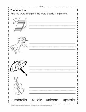 print the words beginning with u worksheets
